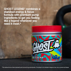 GHOST envase junto a pesa para comparar tamaño y porciones