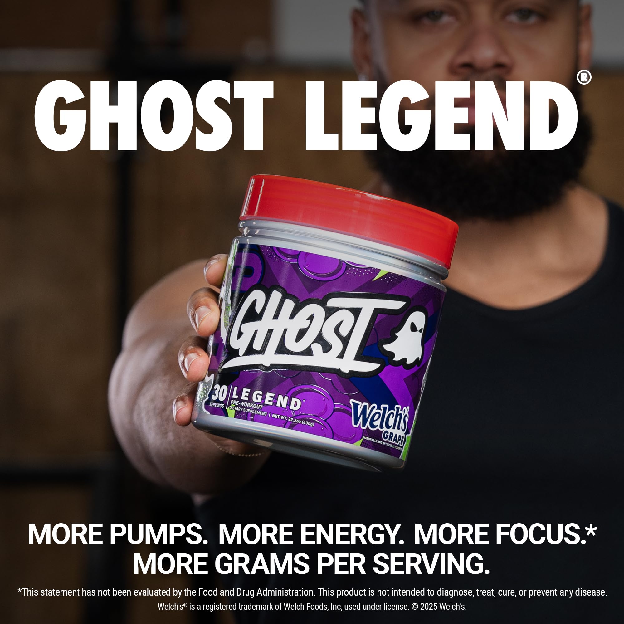 Polvo morado GHOST Legend textura real que facilita mezcla y sabor Welch's Grape