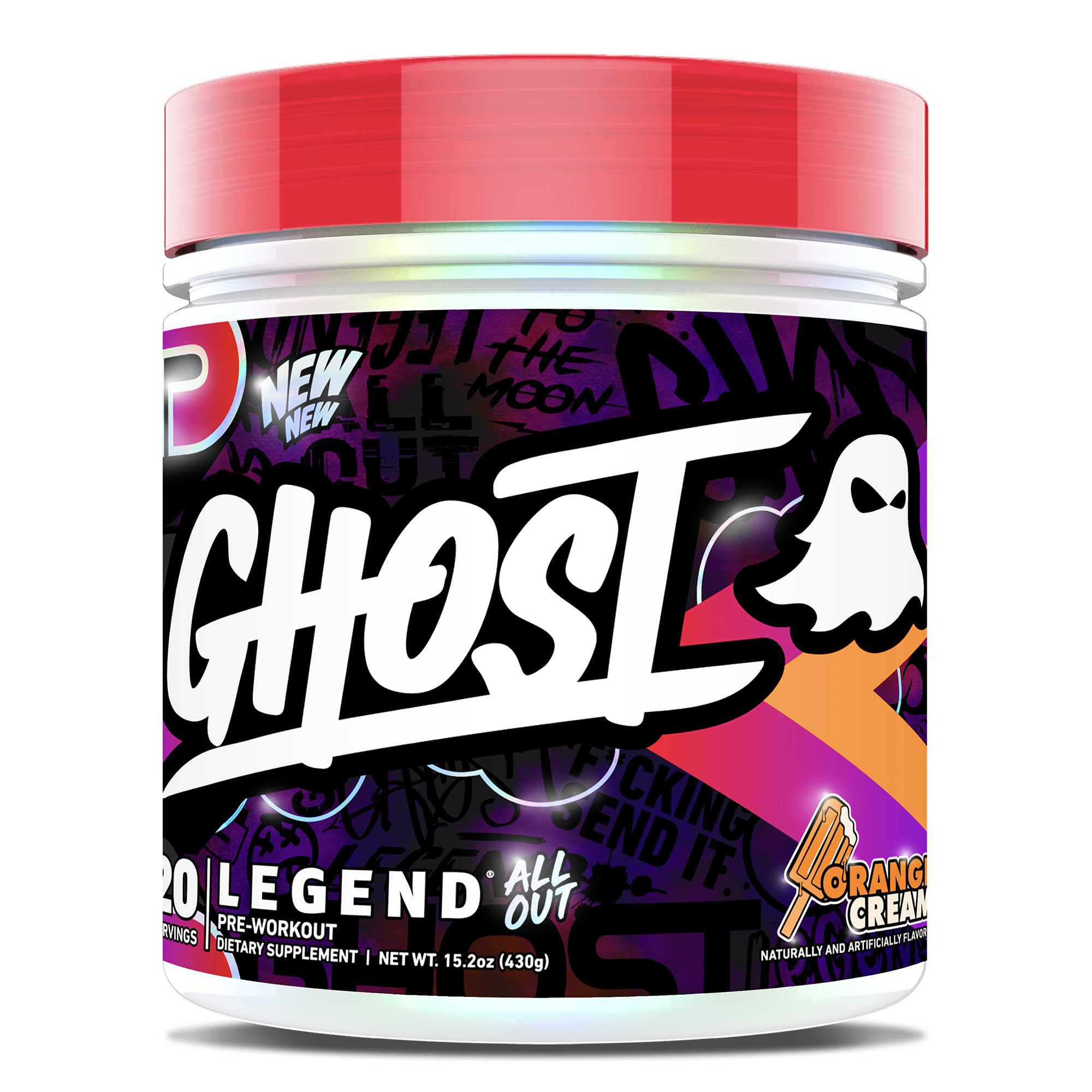 GHOST envase frontal Naranja Crema mostrando etiqueta transparente y beneficios