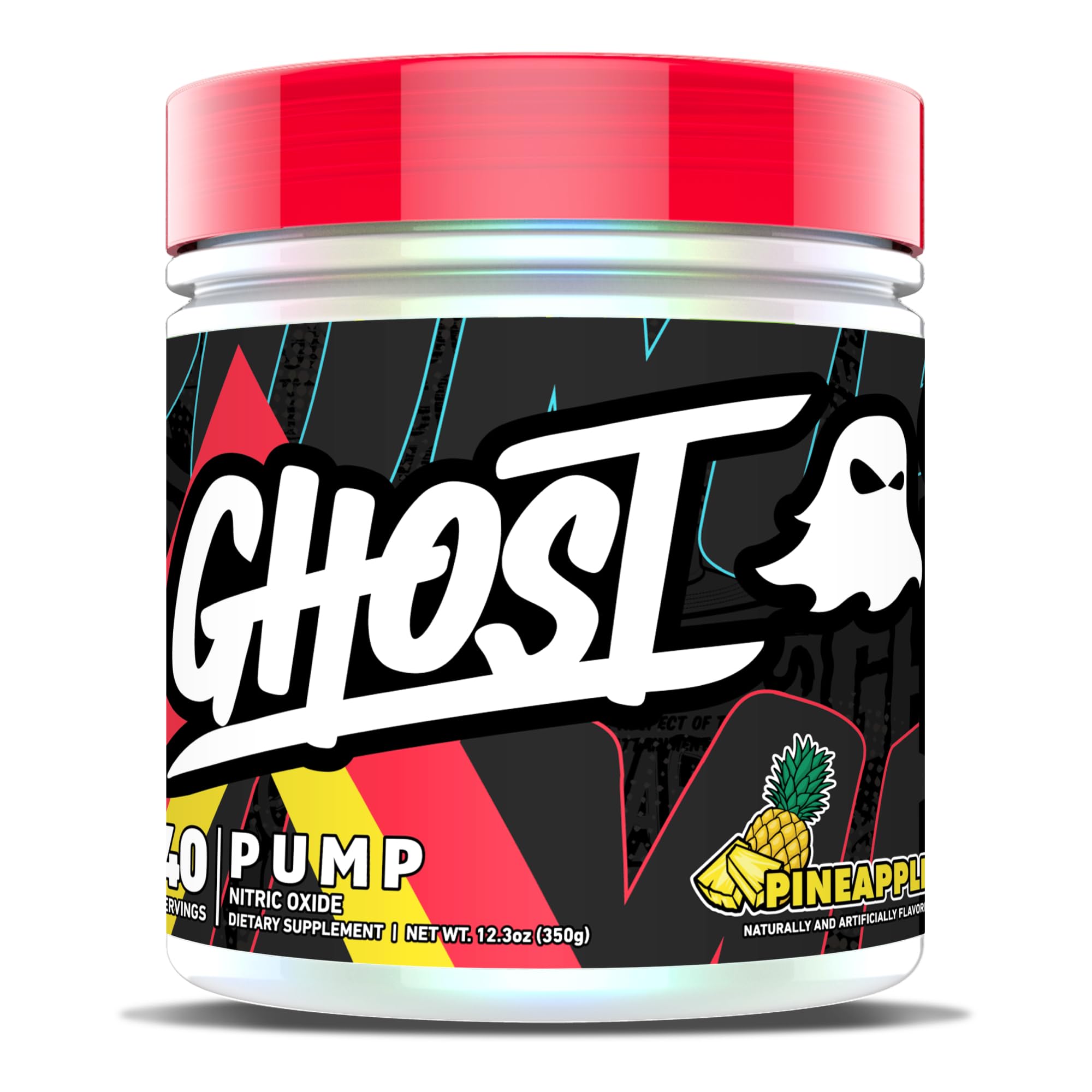 GHOST bote frontal sabor piña mostrando la presentación y beneficios visibles