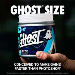 Polvo de GHOST Size primer plano demostrando textura fina y mezcla fácil