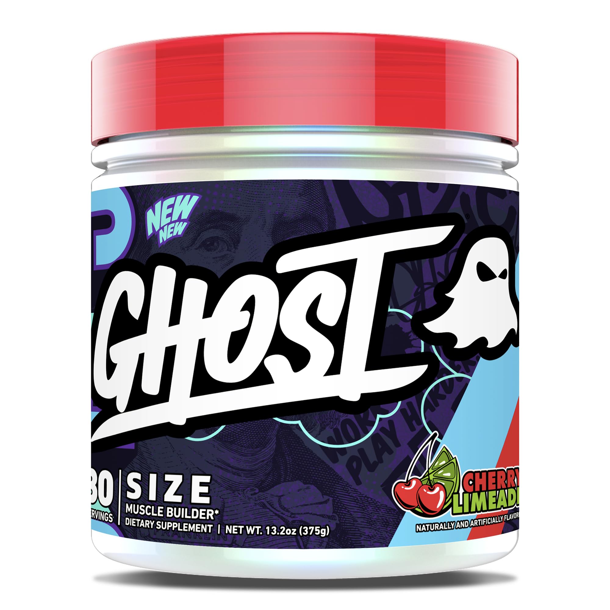 GHOST Size vista frontal del envase mostrando el diseño y beneficios
