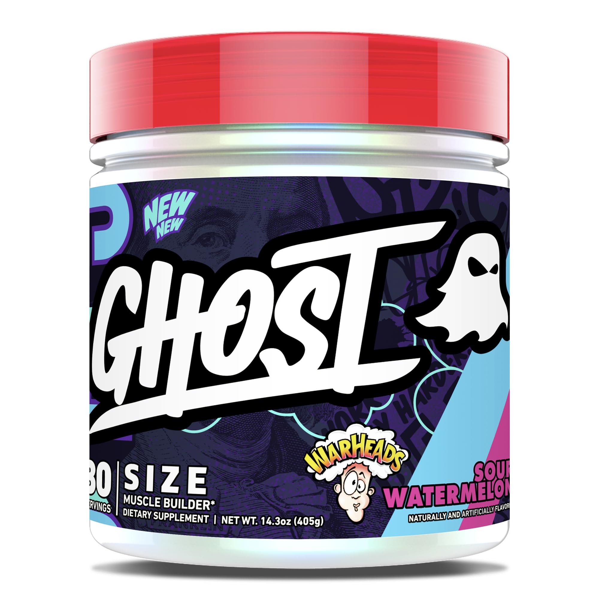 GHOST tarro frontal Warheads Sour Watermelon mostrando envase atractivo y claridad de marca