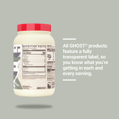 GHOST envase junto a un objeto para mostrar tamaño y porciones claras