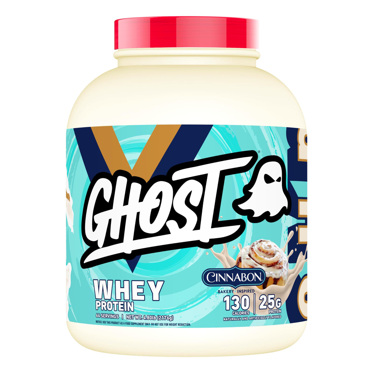 GHOST tarro frontal 5 lb mostrando etiqueta transparente y facilidad de uso