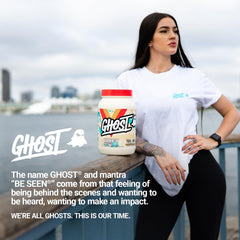 GHOST producto junto a una regla para comparar tamaño y duración aproximada