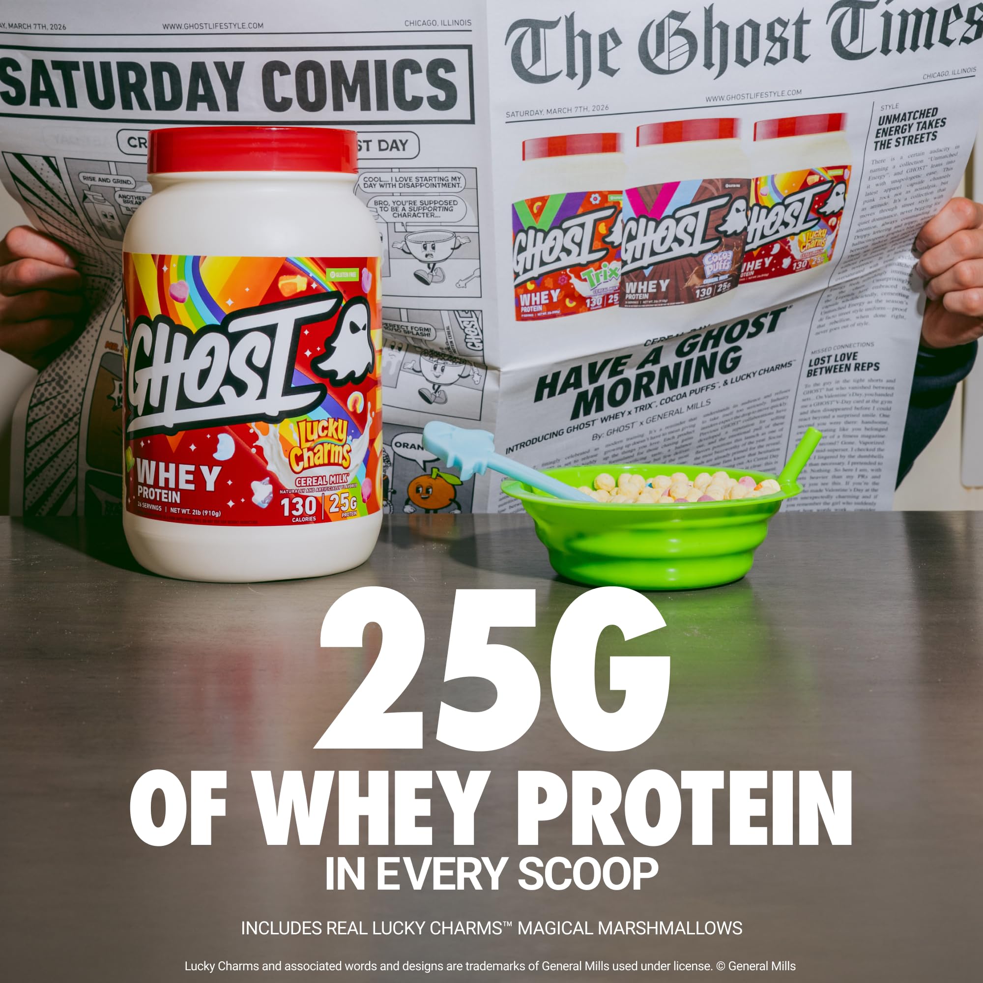 GHOST trozos de malvavisco Lucky Charms reales sobre el polvo, sabor auténtico