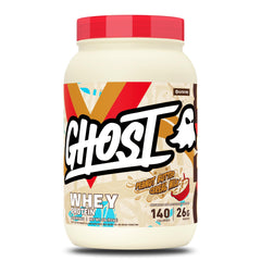GHOST envase frontal mostrando sabor Peanut Butter Cereal Milk y beneficios proteicos
