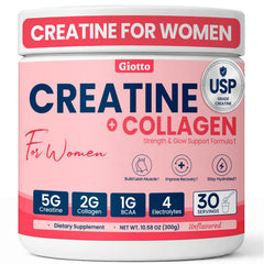 Envase frontal de Giotto Creatine mostrando diseño y 30 servicios, beneficio claridad