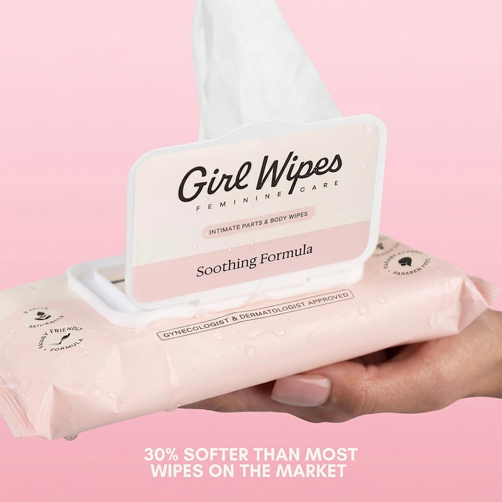 GIRLWIPES envase resaltando formulación sin fragancia para piel sensible
