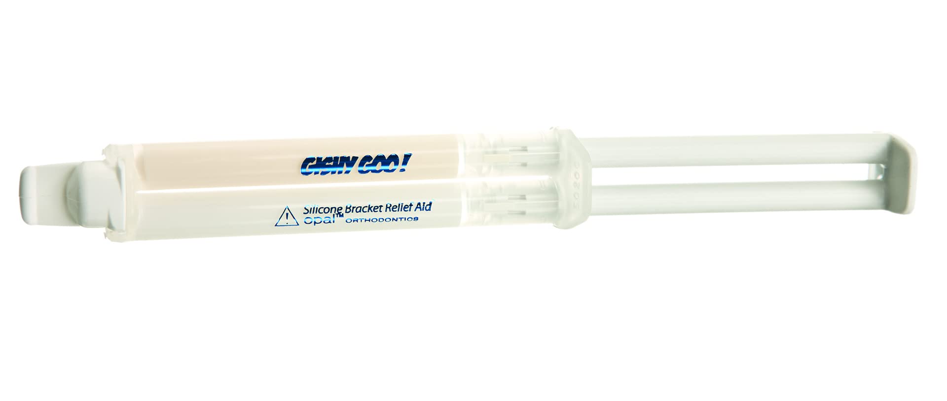 Gishy Goo jeringa frontal mostrando envase y control preciso de dosis