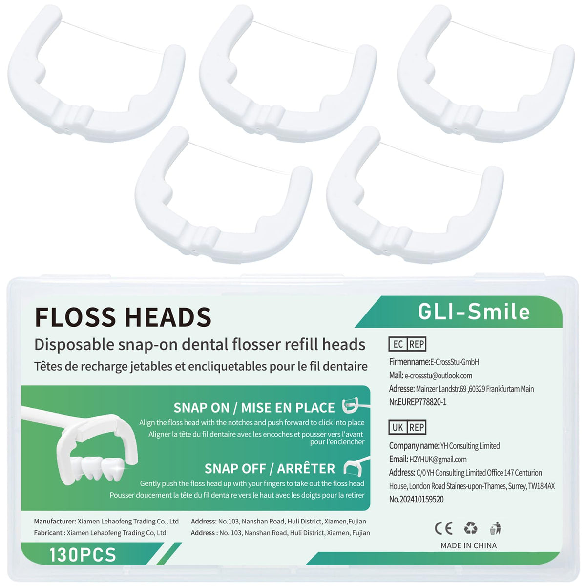GLI-Smile empaque frontal mostrando 130 cabezas, almacenamiento práctico