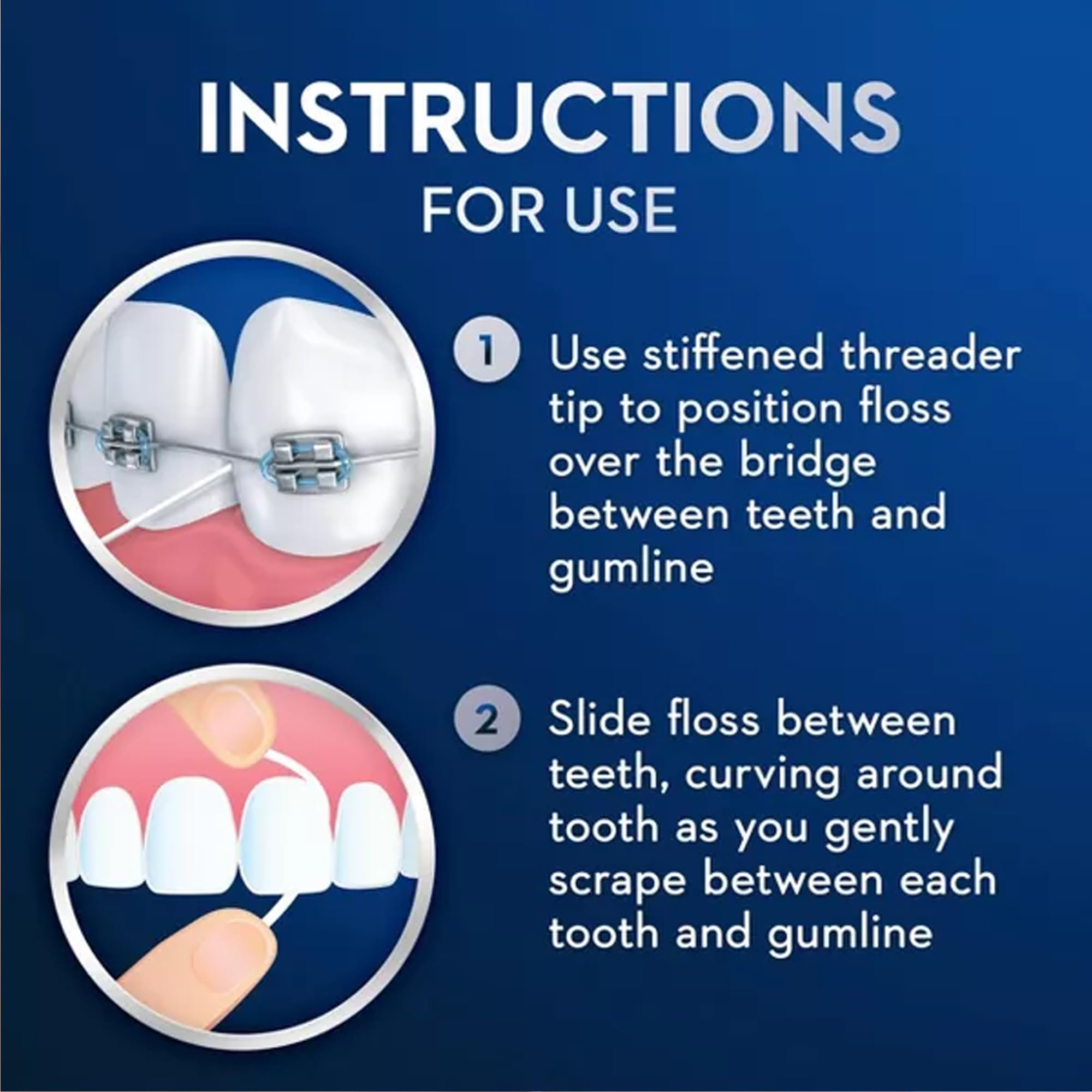 GLIDE hilo en uso alrededor de freno, mejora la limpieza interdental