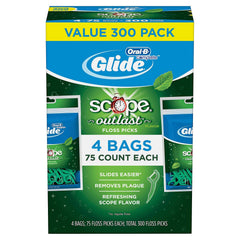 GLIDE Oral B imagen del empaque frontal mostrando palillos y beneficio de frescura y suavidad
