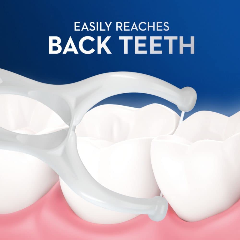 Glide Oral-B palillo en uso entre dientes, alcanza espacios difíciles eficazmente