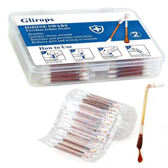 Glirops presentación frontal con 100 swabsticks, solución lista y portable