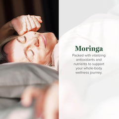 Global Healing Center gotas de moringa mezcladas en un batido energético