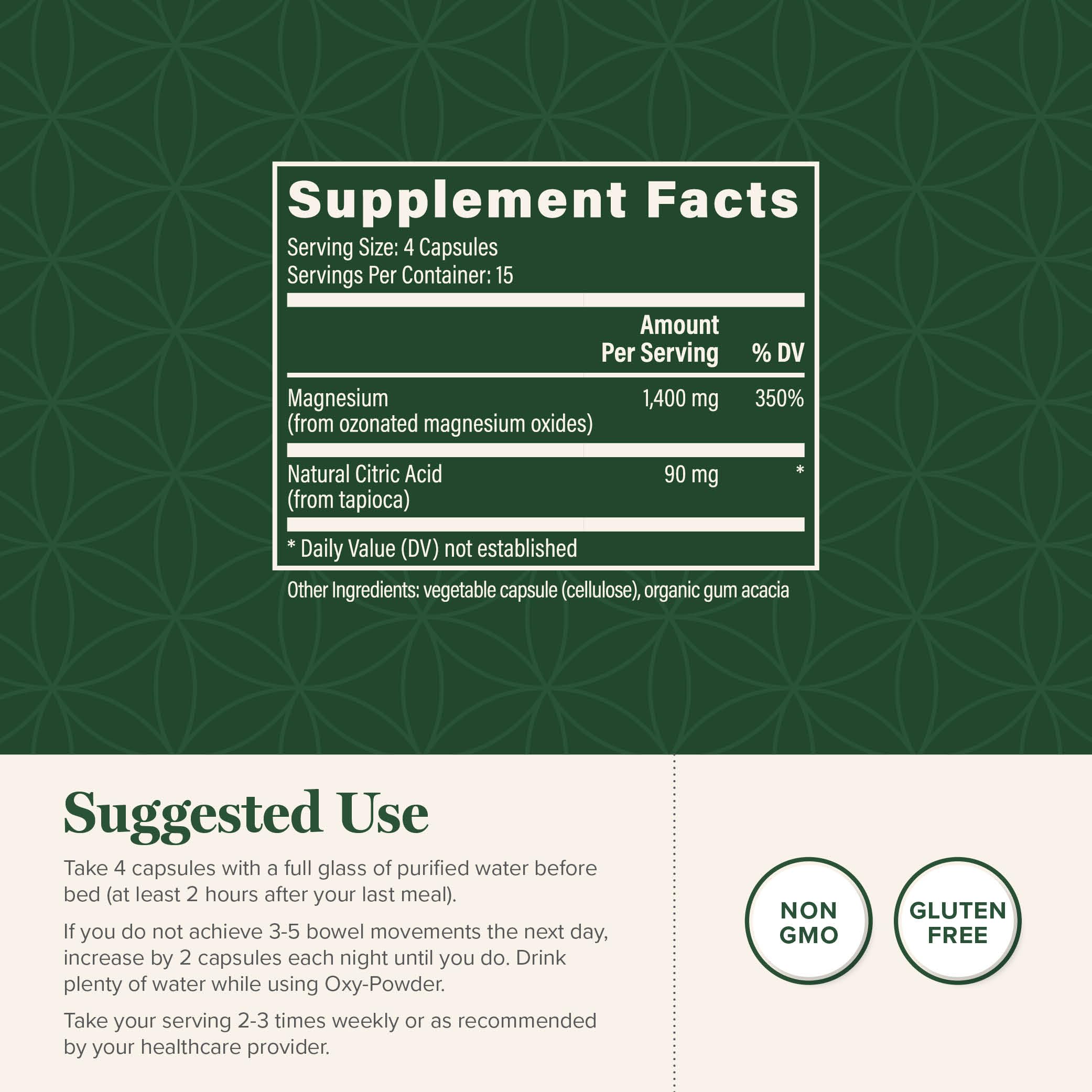 Global Healing Center Oxy Powder textura del polvo indicando pureza del producto