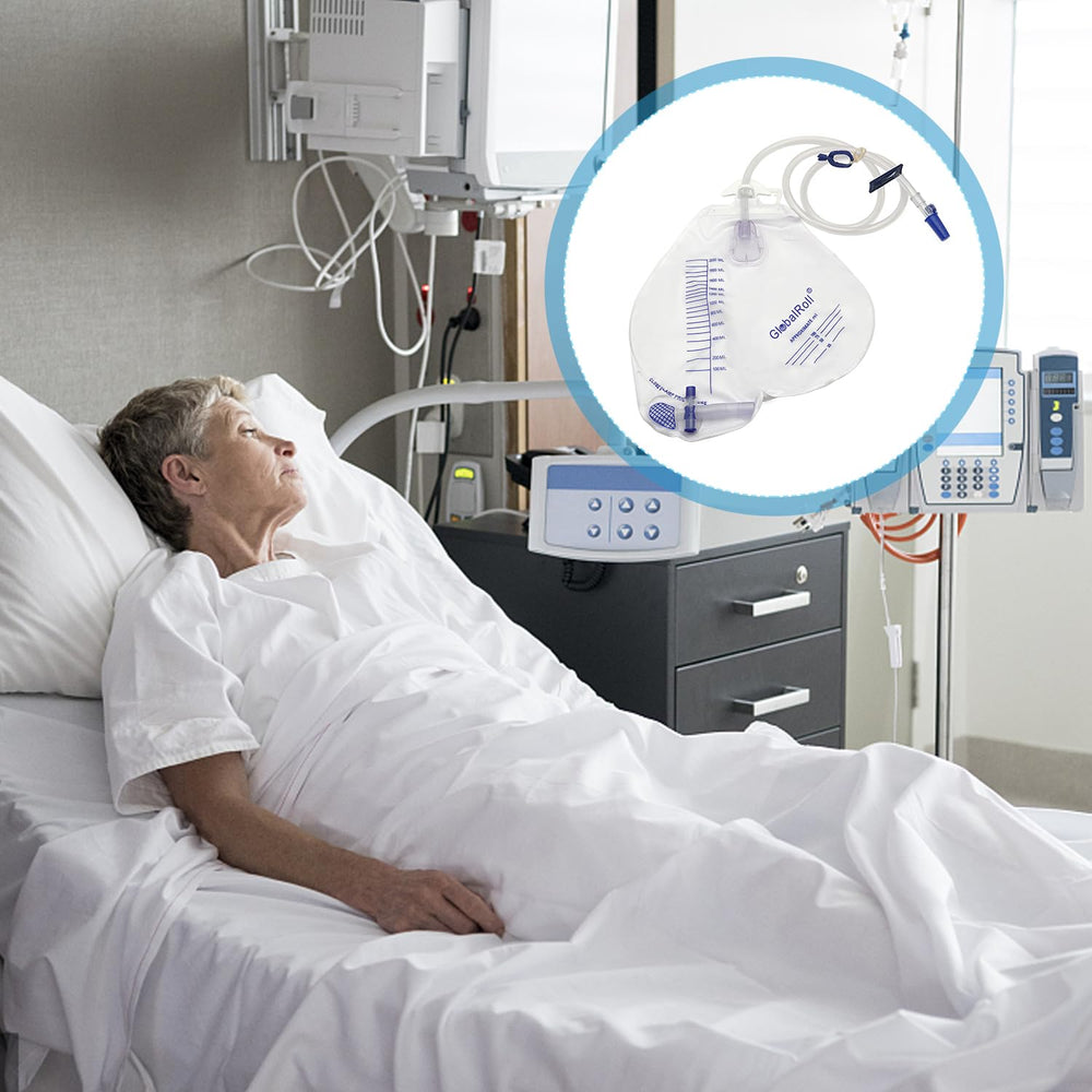 GlobalRoll bolsa instalada en cama hospitalaria mostrando configuración práctica