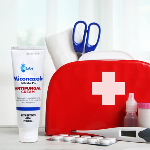 Globe etiqueta con ingredientes destacando miconazol 2% y confianza de calidad