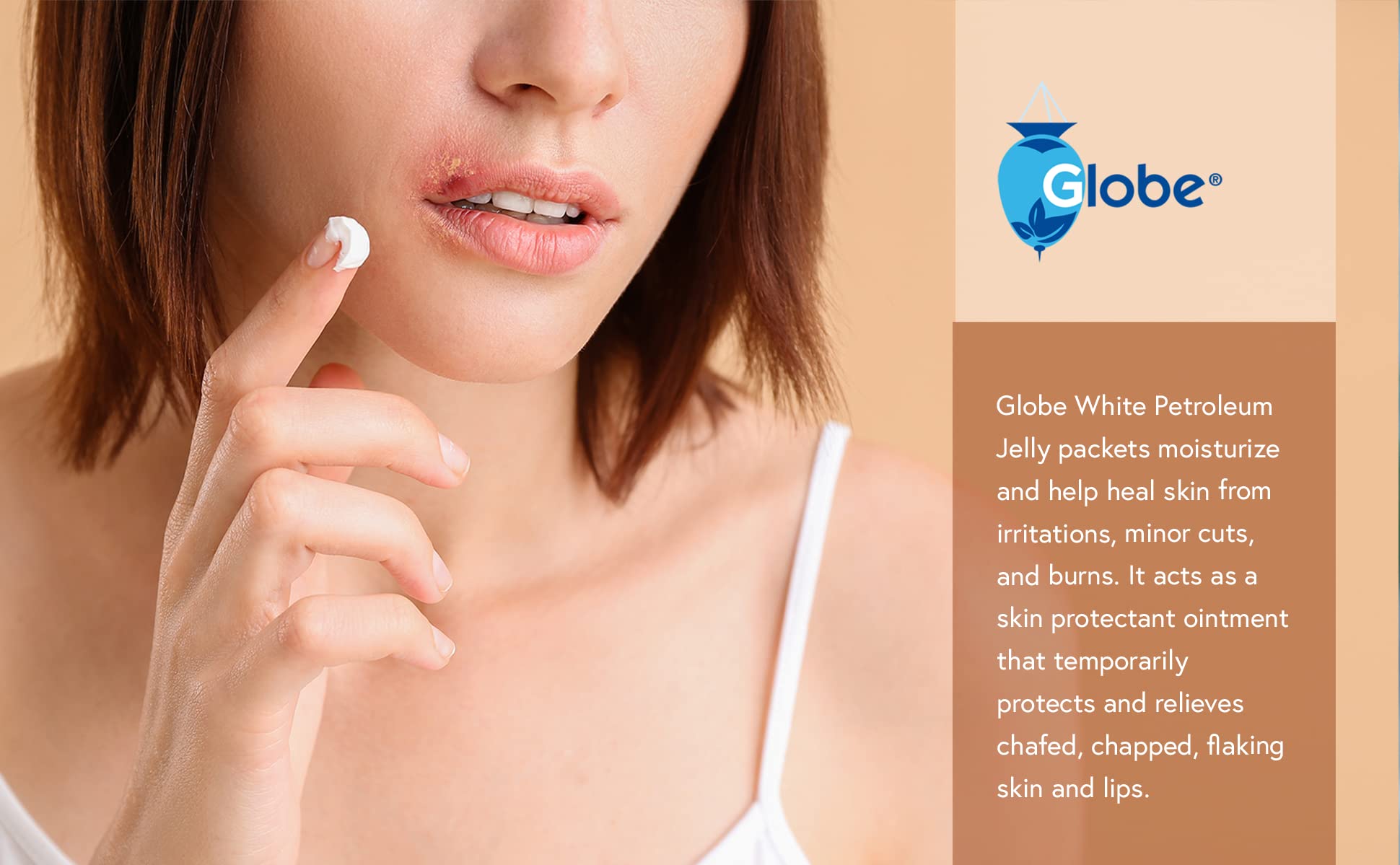 Globe uso en labios agrietados para alivio y protección