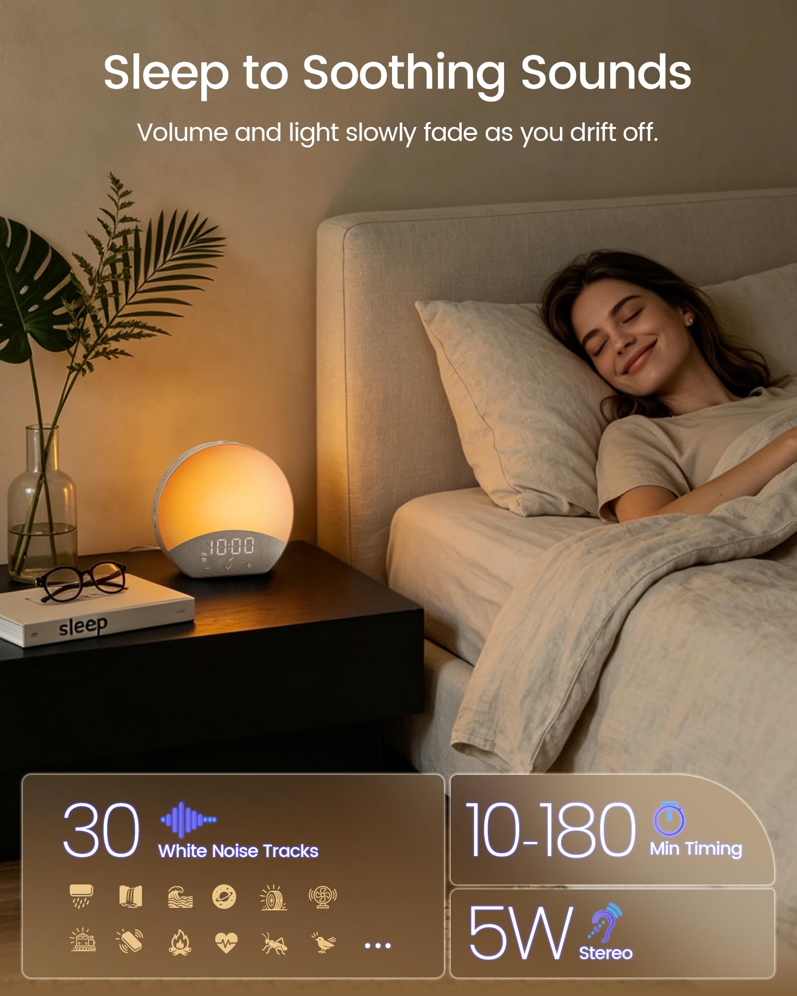 Glocusent en mesita junto a cama creando ambiente relajante y facilitar mejor despertar