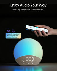Glocusent pantalla de la app controlando alarmas y modos de luz desde el móvil