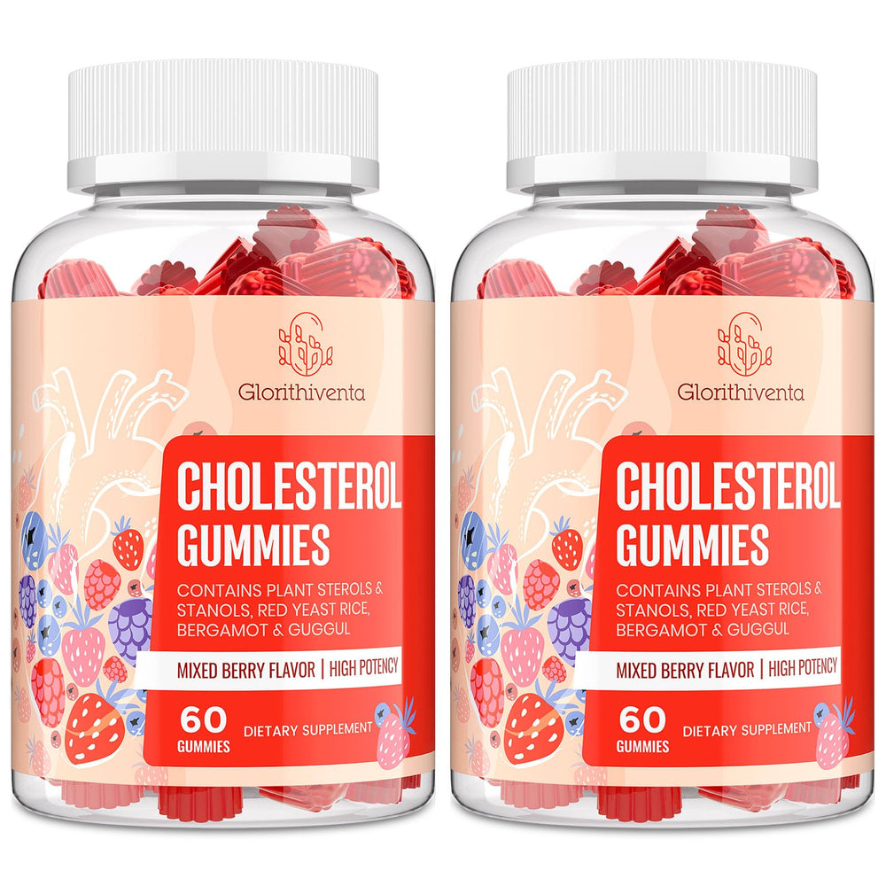 Glorithiventa envase frontal que muestra 120 gomitas veganas y conveniencia