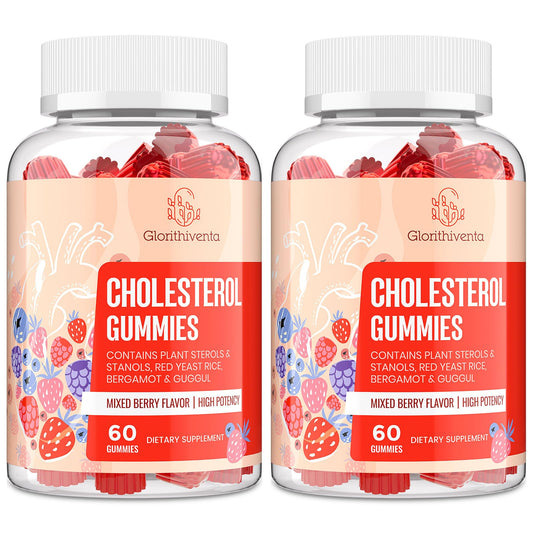 Glorithiventa envase frontal que muestra 120 gomitas veganas y conveniencia