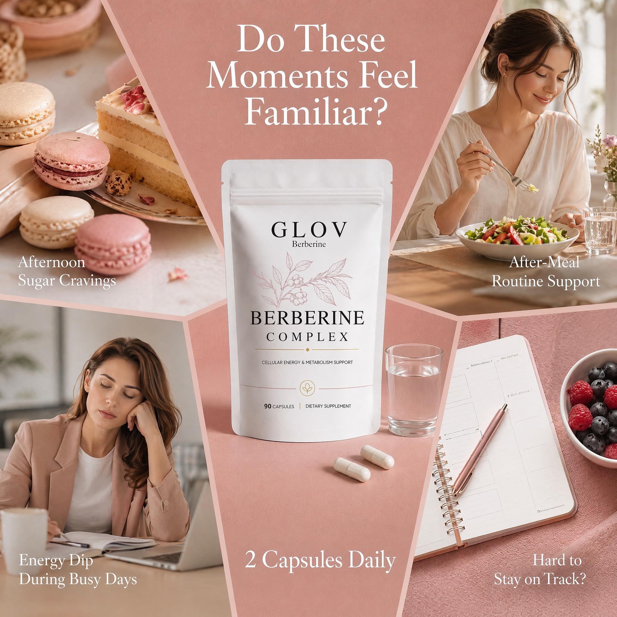 glov berberine cápsula en mano para comparar tamaño y dosificación clara