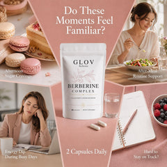 glov berberine cápsula en mano para comparar tamaño y dosificación clara