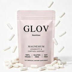 Glov Nutrition frontal del envase mostrando 120 cápsulas y conveniencia