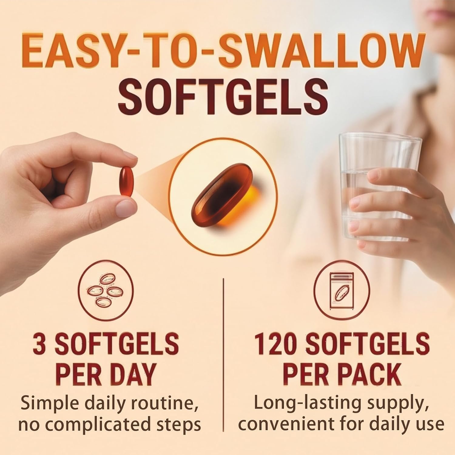 Glov Nutrition primer plano de una softgel que muestra textura y facilidad de tragar