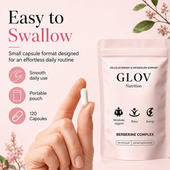 Glov Organic cápsulas desplegadas mostrando cantidad del frasco para suministro prolongado