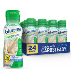 Glucerna envase frontal mostrando marca y aporte proteico para control del hambre