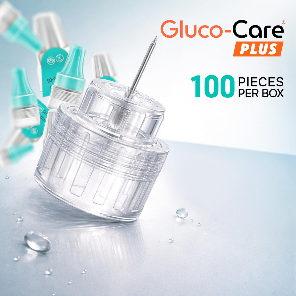 GLUCO-CARE caja abierta con puntas protegidas lista para uso