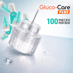GLUCO-CARE caja abierta con puntas protegidas lista para uso