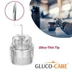 GLUCO-CARE comparación de tamaño en escala, revela longitud 4mm