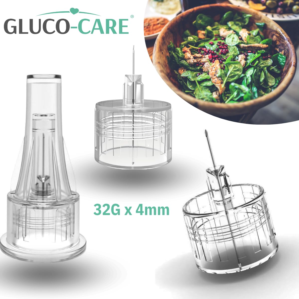 GLUCO-CARE primer plano del extremo electropulido mostrando menor fricción