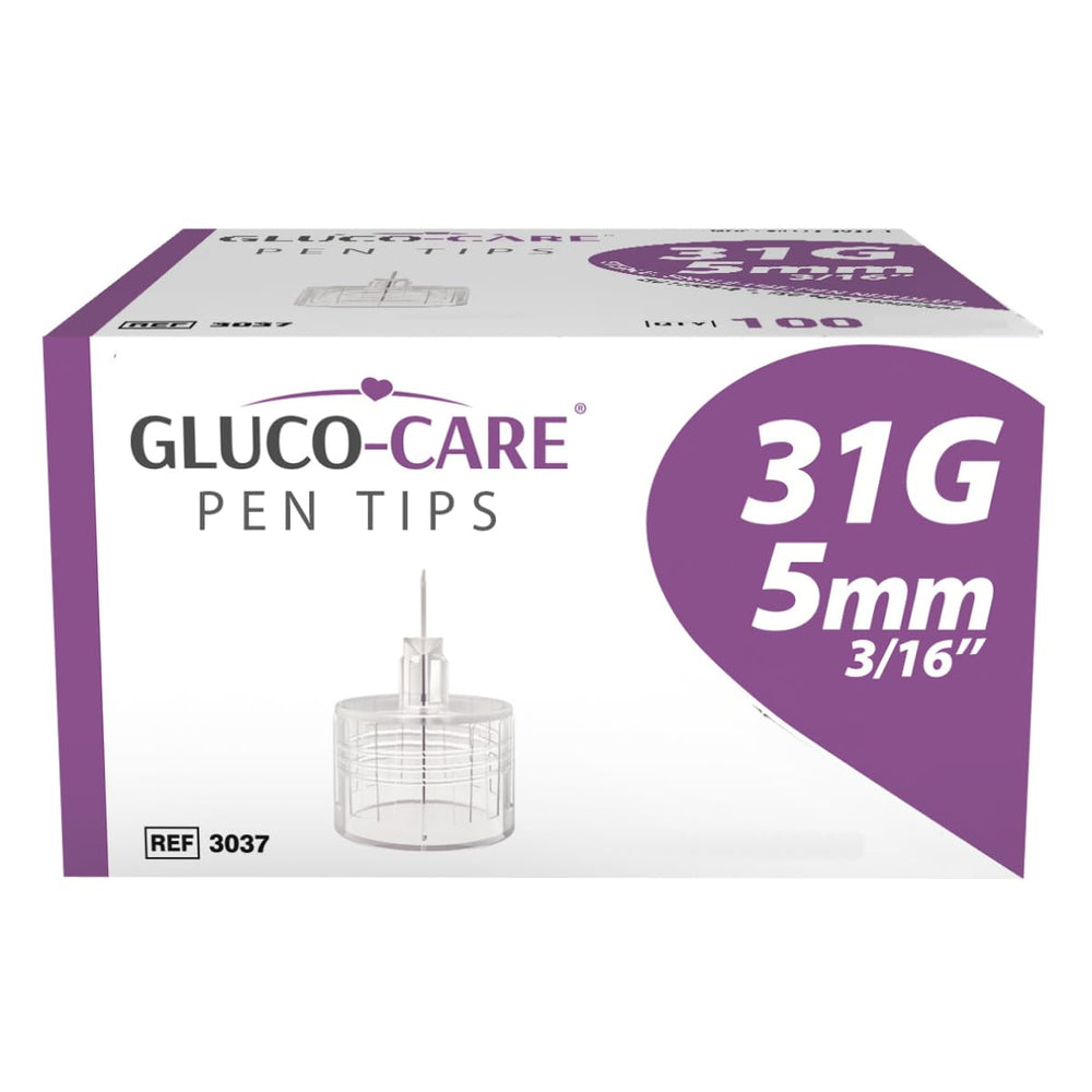 GLUCO-CARE punta conectada a pluma compatible demostrando ajuste twist-on