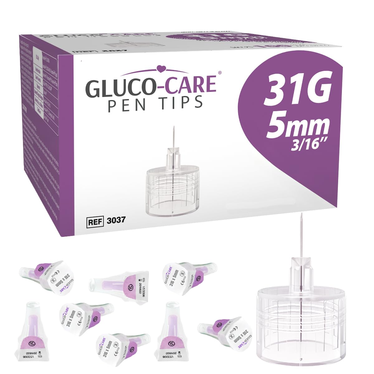 GLUCO-CARE caja frontal con 100 puntas, presentación clara y cantidad visible