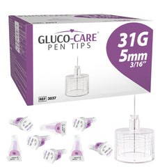 GLUCO-CARE caja frontal con 100 puntas, presentación clara y cantidad visible
