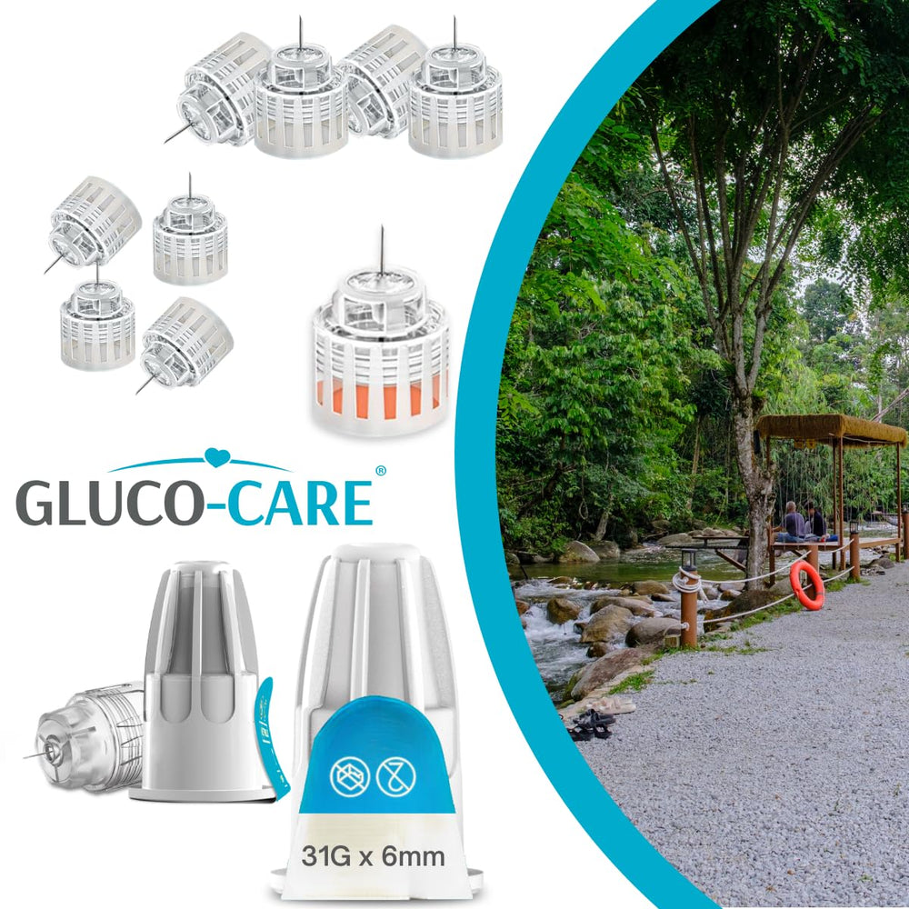 GLUCO-CARE close-up de punta 31G 6mm, detalle de pared delgada y precisión
