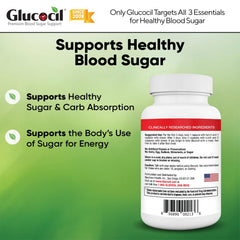 Glucocil etiqueta con lista de ingredientes clave y beneficios claros