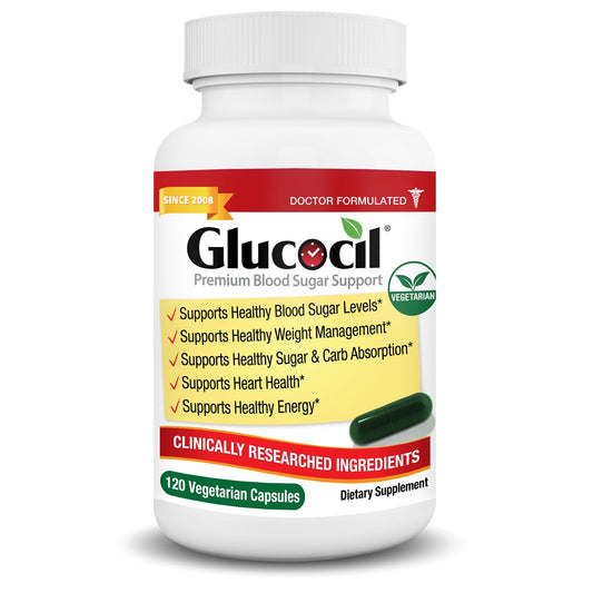 Glucocil frente de empaque mostrando botella y beneficios visibles
