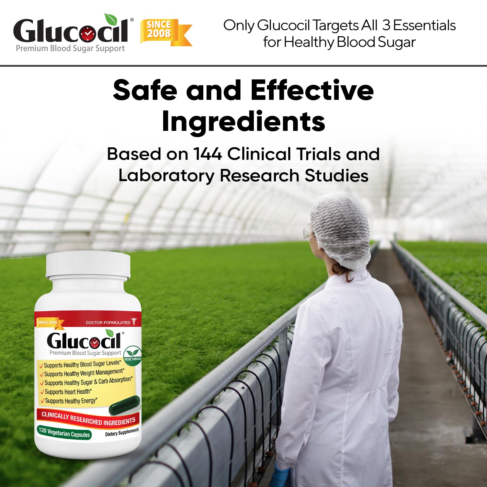 Glucocil junto a un plato con carbohidratos indicando uso con comidas
