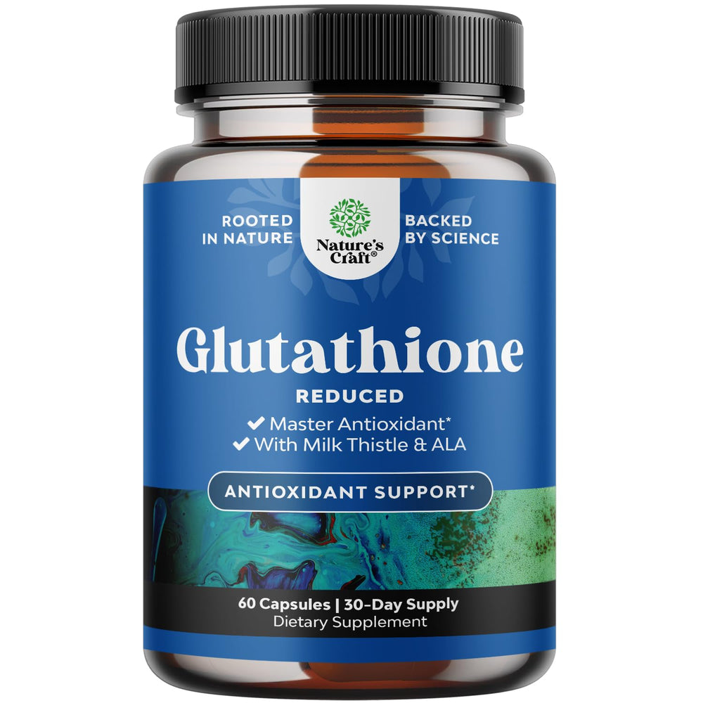 Suplemento Reduced Glutathione frontal del envase, mostrando presentación y ventaja vegana