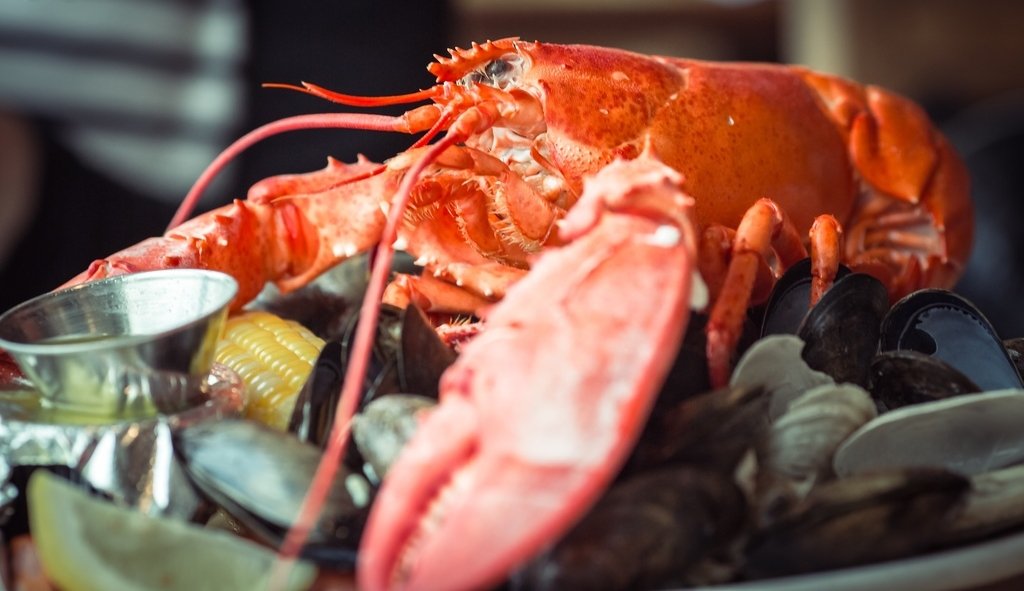 Gmark escena de fiesta de mariscos con baberos para servicio rápido