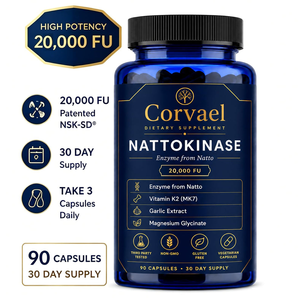 GMDPFHV Corvael primer plano de etiqueta con detalles de 20,000 FU y pureza