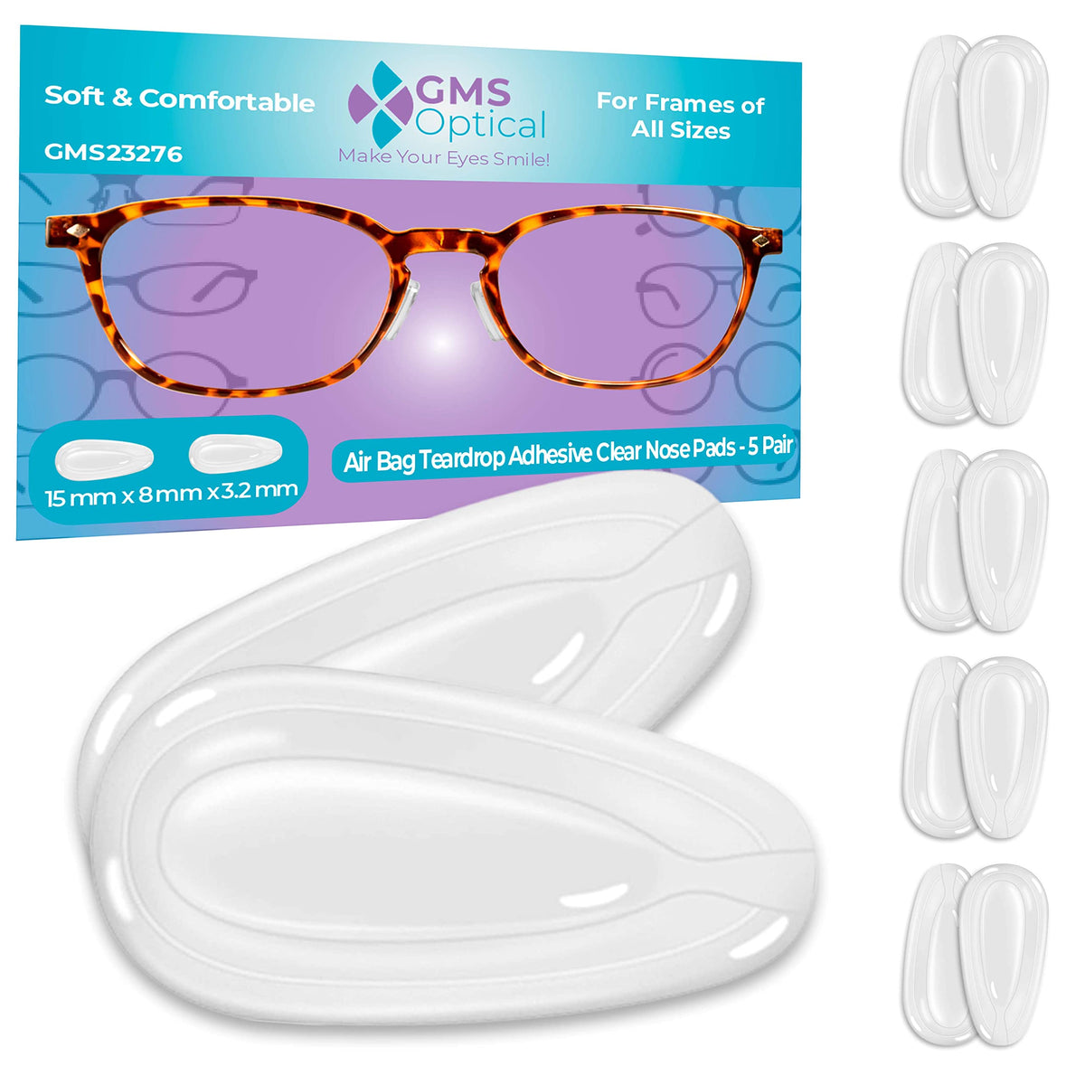 GMS Optical paquete frontal mostrando 5 pares y comodidad visible